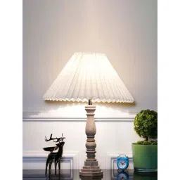 Kapoor Lamp Shades Hatton Hand Crafted Solid Wood Distress White Finish Table Lamp with White Cotton Shade-picture-30