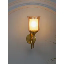 Kapoor Lamp Shades Nena Single Light Wall Fitting In Brass Finish Metal With Amber Glass-picture-17