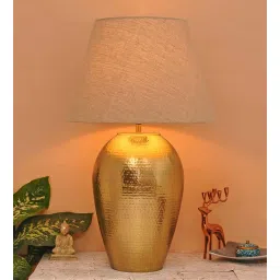 kapoor lampshades Bunsen Beige Cotton Shade Night Lamp With Mild Steal Base-picture-12