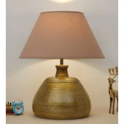 kapoor lampshades Gaze Beige Cotton Fabric Shade Night Lamp With Metal Base-picture-33