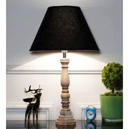 kapoor lampshades Hatton hand crafted Solid wood distress white finish table lamp With Black Cotton Shade-picture-10