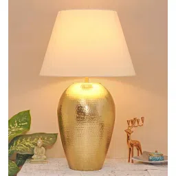 kapoor lampshades Inverted White Cotton Shade Night Lamp With Mild Steal Base-picture-27
