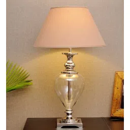 kapoor lampshades Lucca Beige Cotton Shade Night Lamp With Glass Base-picture-20