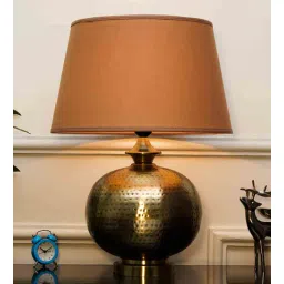 kapoor lampshades Peony Brass Finish Table Lamp With Beige Cotton Shade-picture-26