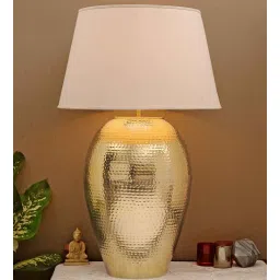 kapoor lampshades White Cotton Fabric Shade Barossa Tich Pattern Huge Size Brass Table Lamp With Brass Base-picture-36