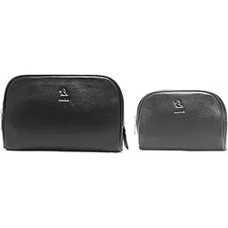 kara Black Pack of 2 Leather Toiletry Bags Combo Multipurpose Portable Unisex Pouch for Travelling Shaving, Makeup Cosmetic, Organizer Pouch Gift Idea for Him and her-picture-44