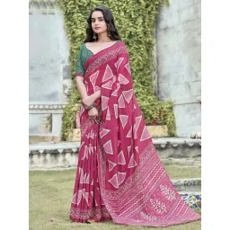 KARAGIRI Pink Printed Saree With Unstitched Blouse-picture-32