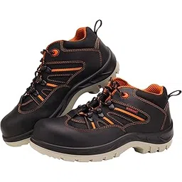 karam FS63 Buff Black Leather Sporty Safety Shoes for Men | Double Density with Steel Toe | Antislip, Oil & Heat Resistant-picture-36