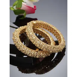 Karatcart Antique Floral Rajwadi Gold-Plated Temple Bangles for Women - Set of 2-picture-45