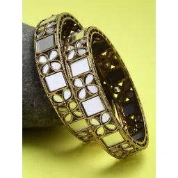 Karatcart Antique Gold-Plated Floral Kundan Mirror Work Bangles for Women - Set of 2-picture-19
