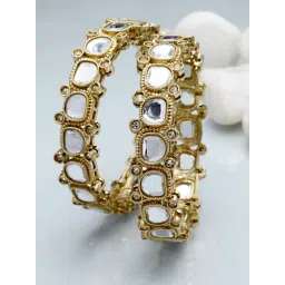 Karatcart Antique Gold-Plated Mirror Work Kundan Bangles for Women - Set of 2-picture-19