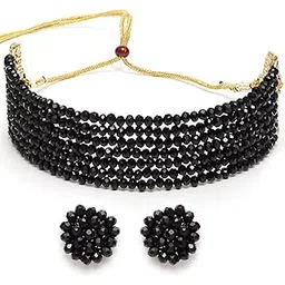 karatcart Black Crystal Beaded Choker Necklace Setfor Women-picture-37