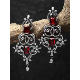 Karatcart Black-Plated Red Cubic Zirconia Studded Dangler Earrings for Women-picture-17
