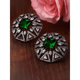 Karatcart Black Silver-Plated Green Cubic Zirconia Stud Earrings for Women-picture-39