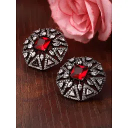 Karatcart Black Silver-Plated Red Cubic Zirconia Stud Earrings for Women-picture-38