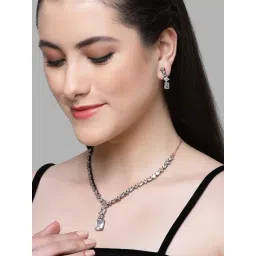 Karatcart Black Silver-Plated Square White Cubic Zirconia Necklace Set for Women-picture-41