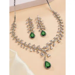 Karatcart Designer Silver-Plated Green Teardrop American Diamond Jewellery Set for Women-picture-22