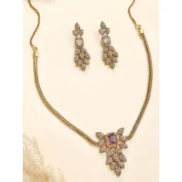 Karatcart Elegant Gold-Plated Leaf Design Purple American Diamond Jewellery Set for Women-picture-19
