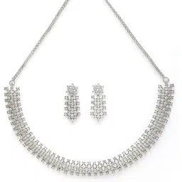 karatcart Elegant Silver Gold Plated American Diamond Necklace Set for Women-picture-23