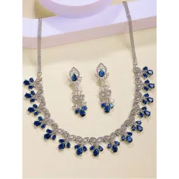 Karatcart Elegant Silver-Plated Blue American Diamond Jewellery Set for Women-picture-17