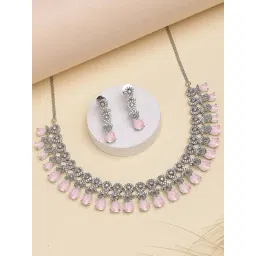 Karatcart Elegant Silver-Plated Pink American Diamond Jewellery Set for Women-picture-11