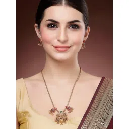 Karatcart Gold Laxmi Mata Long Necklace Set for Women-picture-10