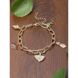 Karatcart Gold-Plated Adjustable Link Chain Bracelet with Crystal Butterfly Charms for Women-picture-34