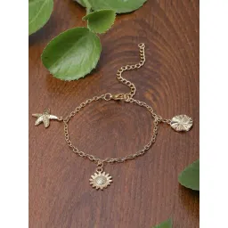 Karatcart Gold-Plated Adjustable Link Chain Bracelet with Sunflower and Star Charms for Women-picture-23