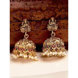 KARATCART Gold Plated Artificial Stones Dome Shaped Temple Jhumkas-picture-15