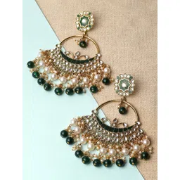 KARATCART Gold Plated Beaded & Pearl Kundan Studded Chandbalis-picture-22