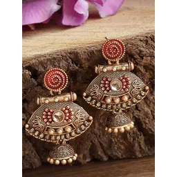 KARATCART Gold-Plated Contemporary Kundan Drop Earrings-picture-27