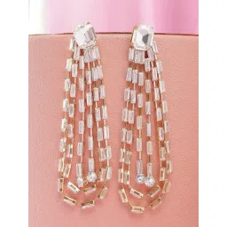 Karatcart Gold Plated Cubic Zirconia Long Drop Earrings-picture-25