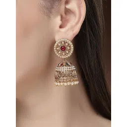 KARATCART Gold Plated Dome Shaped Kundan Antique Jhumkas Earrings-picture-21