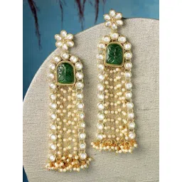 Karatcart Gold-Plated Green Carved Kundan Drop Earrings for Women-picture-38