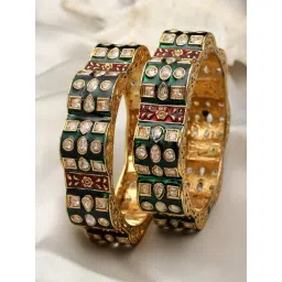 Karatcart Gold-Plated Green Meena Bangles Women - Set of 2-picture-19