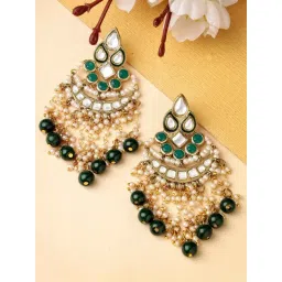 Karatcart Gold-Plated Kundan Green Beads Dangler Earrings for Women-picture-18