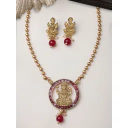 KARATCART Gold-Plated Kundan Stone-Studded & Beaded Jewellery Set-picture-30