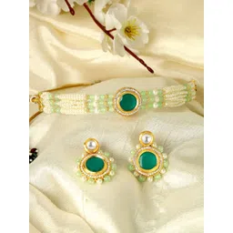 KARATCART Gold-Plated Kundan Stone Studded & Pearl Beaded Jewellery Set-picture-41