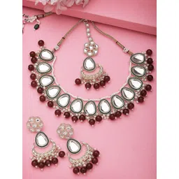 KARATCART Gold-Plated Kundan-Studded & Beaded Jewellery Set-picture-30