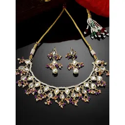 KARATCART Gold-Plated Kundan Studded & Beaded Jewellery Set-picture-25