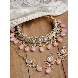 KARATCART Gold-Plated Kundan-Studded & Beaded Jewellery Set-picture-21