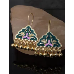 KARATCART Gold-Plated Kundan-Studded Contemporary Drop Earrings-picture-34