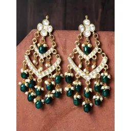 KARATCART Gold-Plated Kundan-Studded Contemporary Drop Earrings-picture-36