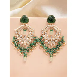 KARATCART Gold-Plated Kundan Studded Contemporary Drop Earrings-picture-42