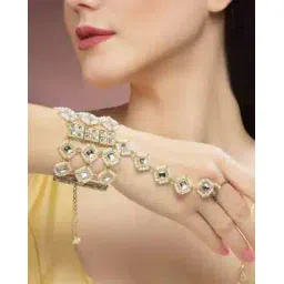 karatcart Gold-Plated Kundan-Studded Link Chain Hathphool-picture-31