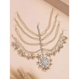 KARATCART Gold-Plated Kundan Studded Matha Patti Head Jewellery-picture-22