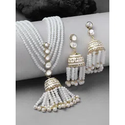 KARATCART Gold-Plated Kundan-Studded Pearl Beaded Jewellery Set-picture-39