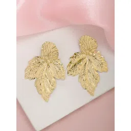 Karatcart Gold Plated Leaf Design Dangler Earrings image 1