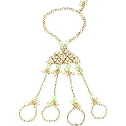 karatcart Gold Plated Light Green Beads Kundan Hathphool for Women-picture-20