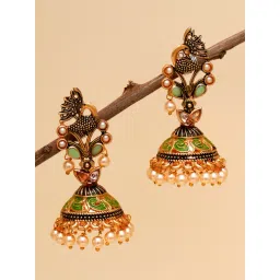 Karatcart Gold-Plated Light Green Stone Jhumki Earrings-image-31